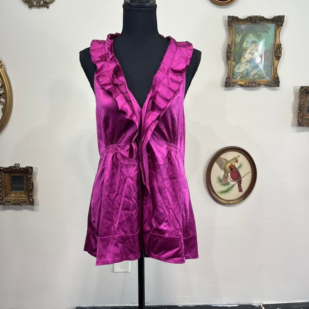 Vintage Y2K BCBGMAXAZRIA Magenta Satin Ruffle Babydoll Top